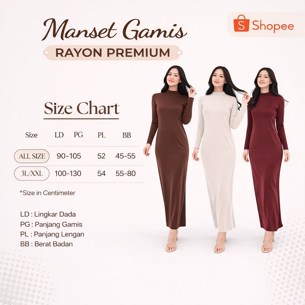 Manset Gamis Wanita Turtleneck Rayon Super Premium Size Standar & Jumbo / Inner Dress Wanita Rayon S