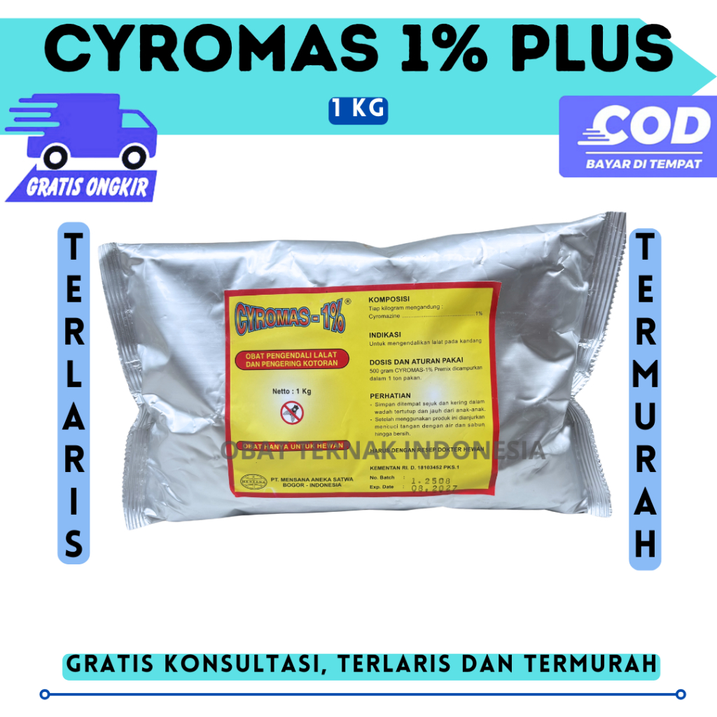 CYROMAS 1% PLUS 1 KG - Obat Pengendali Larva Lalat dan Pengering Kotoran Peternakan Kandang Ayam MEN