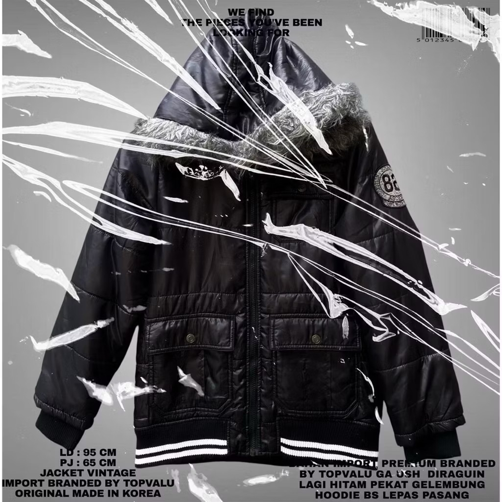 FLASMA/TOVALU ORIGINAL KOREAN JACKET GELEMBUNG BULANG BLACK HITAM BULU HOODIE TEBAL VINTAGE RETRO ST