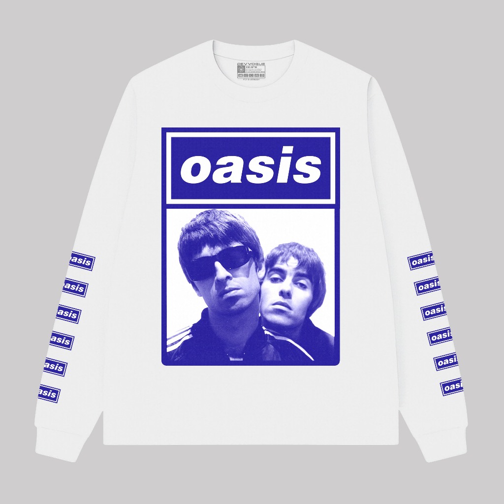 Devvogue - Oasis Garager Kaos Putih Lengan Panjang Rib Skena