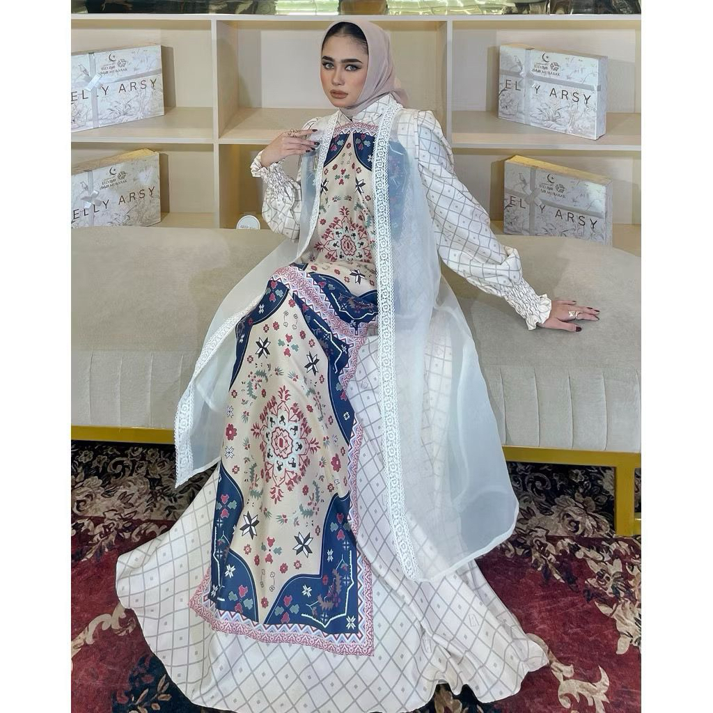 ( Ready Kendari ) NewSet Outer Lady Dress Organza - Gamis Incess - Baju Lebaran - Dress Syahrini FRE