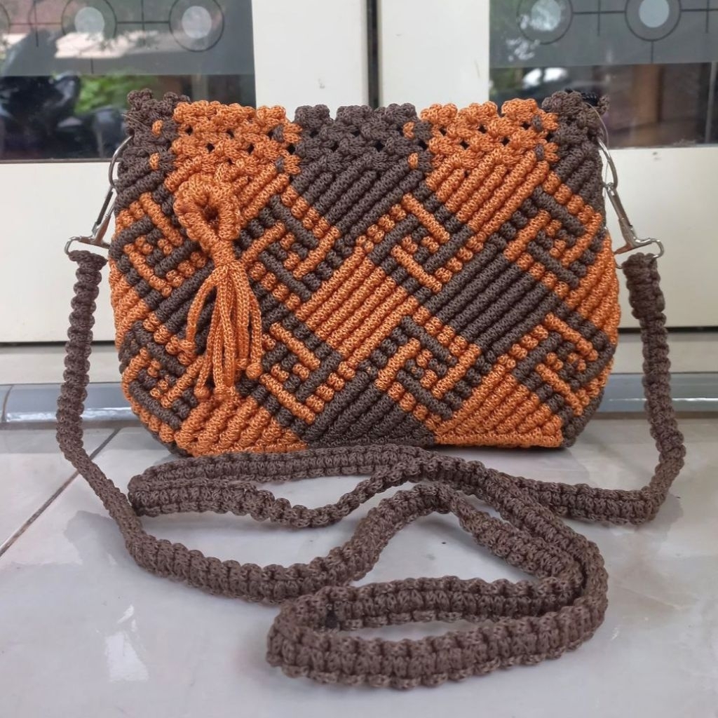 Tas Rajutan Talikur Selempang Motif Kalimantan Tas Tali Kur Murah dan Dompet Wanita Motif Keong Al-K