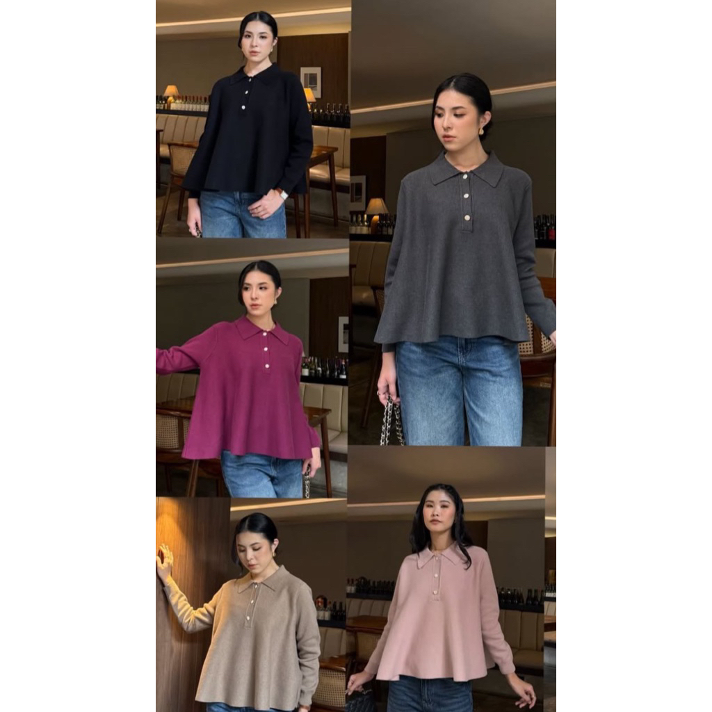 POLO CROPE SWEATER GONEGANI GLASS GREY BLACK DENIM TEA ROSE MAGENTA MAROON MOCCA