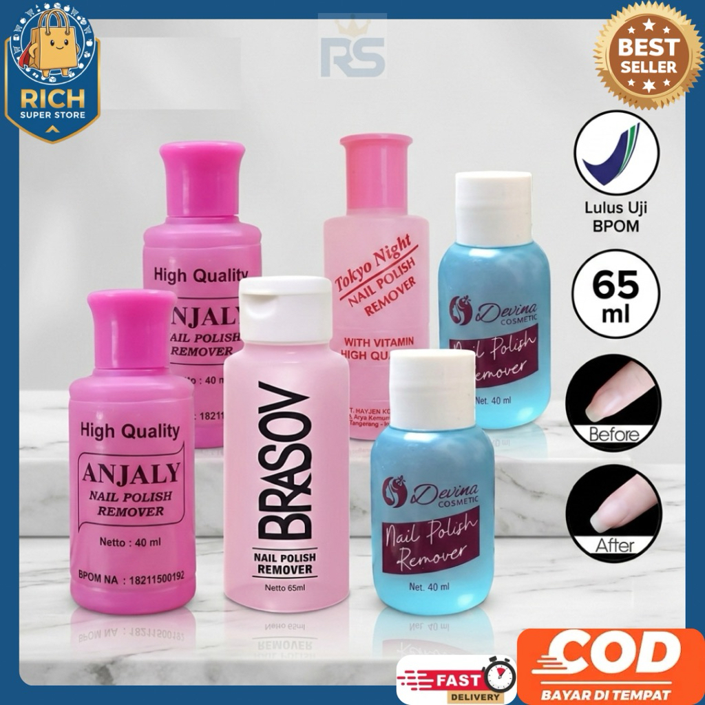 RICH SUPERSTORE (1 Pcs) Aseton Anjaly Nail Polish Remover 40 ml | DEVINA Nail Polish | Tokyo Night |