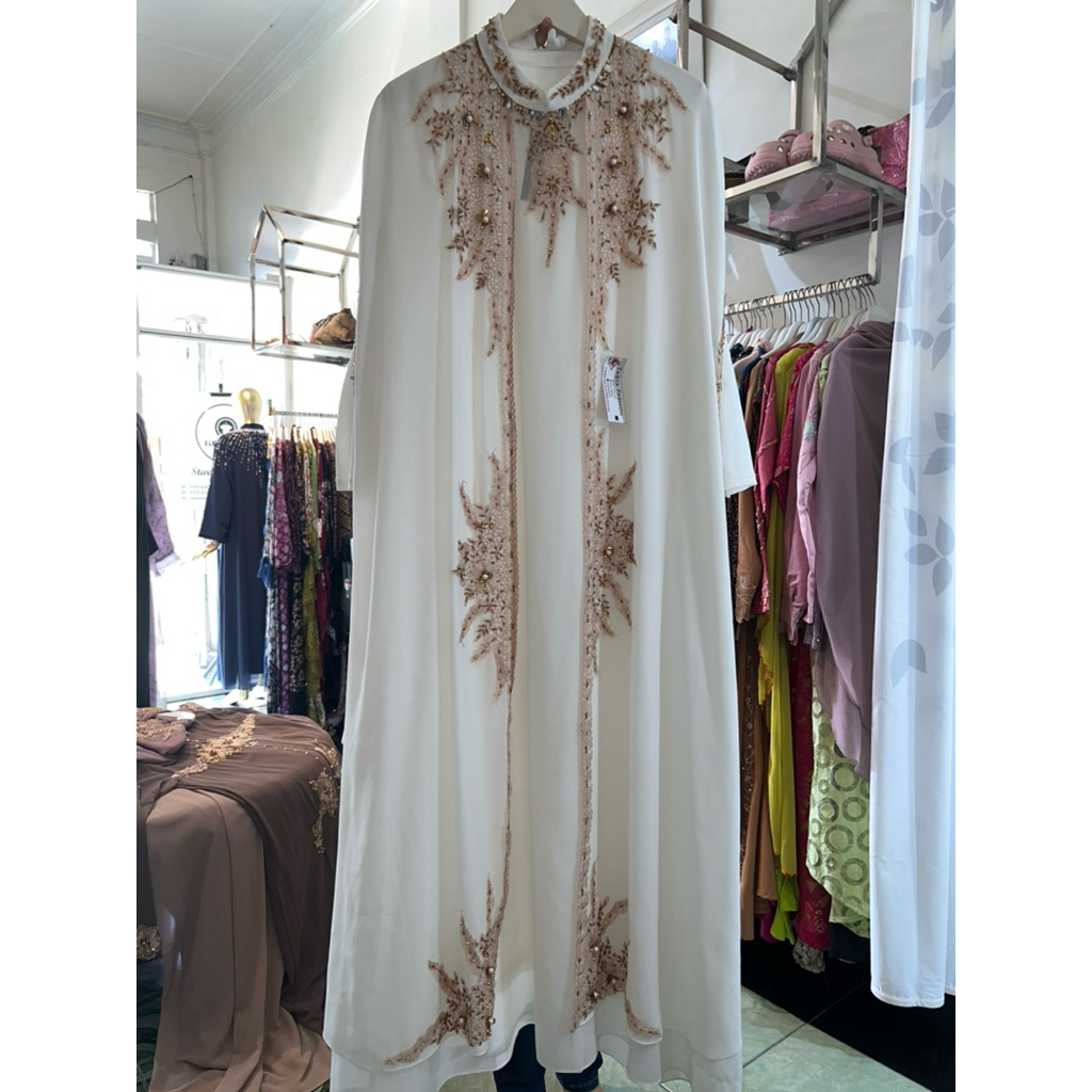 abaya muslim kaftan set manset seruty premium bordir payet | putih | mustard| coklat