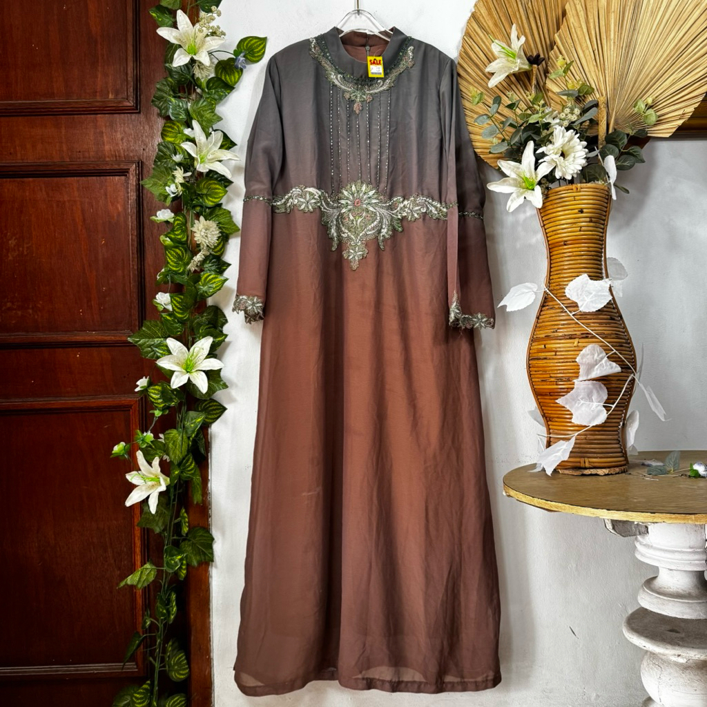 Gamis Chiffon Berfuring Bordir gradasi