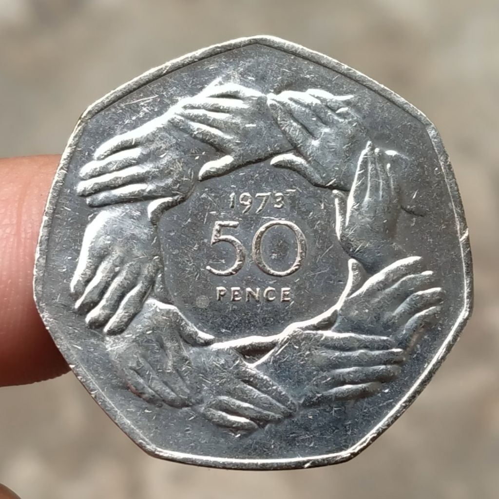 Koin Kuno Inggris 50 Pence tahun 1973 Commemorative Komunitas Ekonomi Eropa