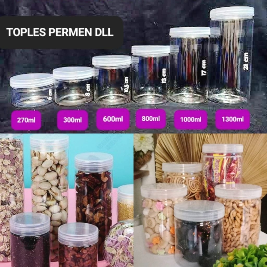 Toples 300ml 1000ml Tempat Permen Kerupuk Silinder Bening Transparan | Lodong Wadah tempat snack kru
