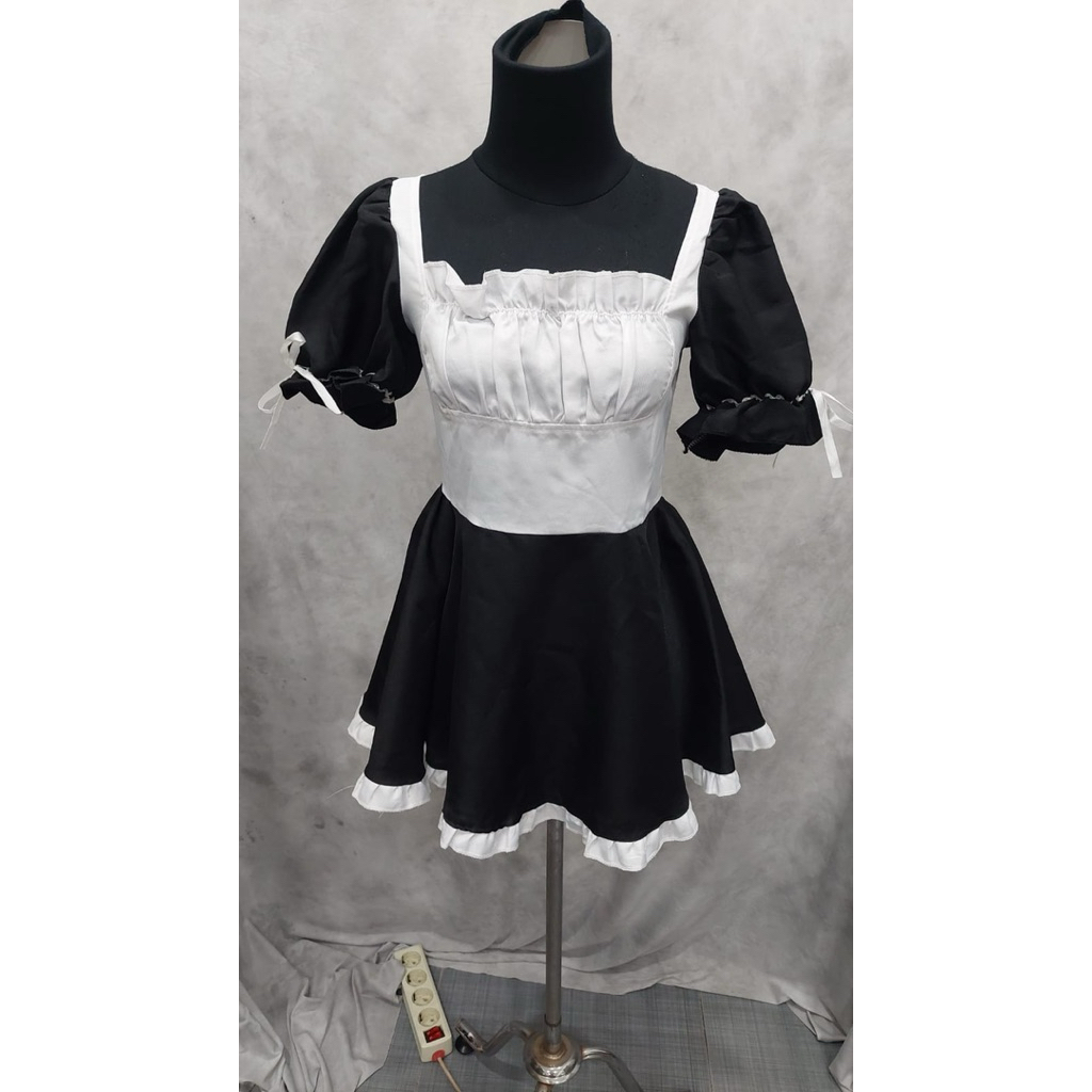 Kostum maid hitam putih mini maid costume