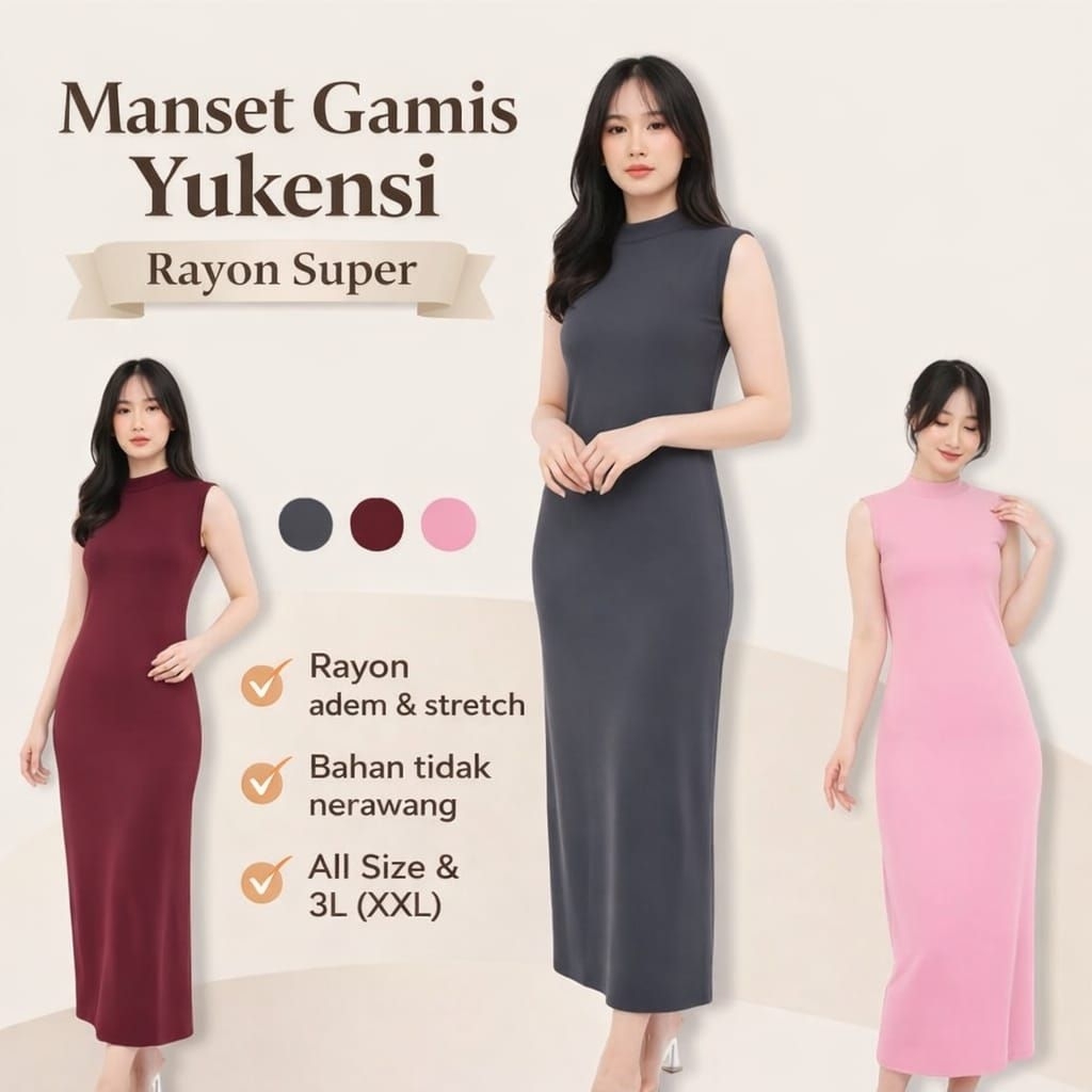 Meidara Manset Gamis Yukensi Turtle Neck Tanpa Lengan Rayon Premium Standard & Jumbo / Manset Gamis 