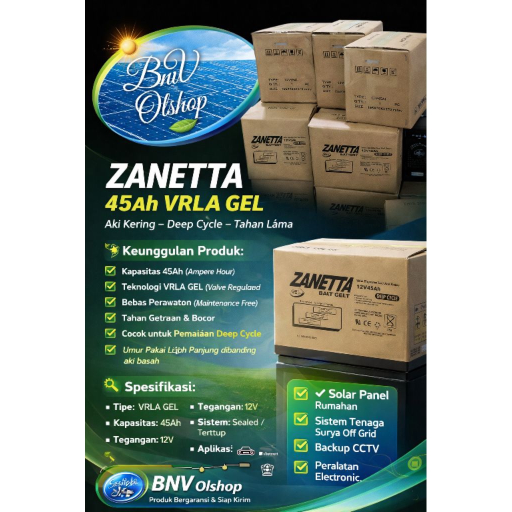 Battery Vrla Gel Zanetta 12v 45ah kering