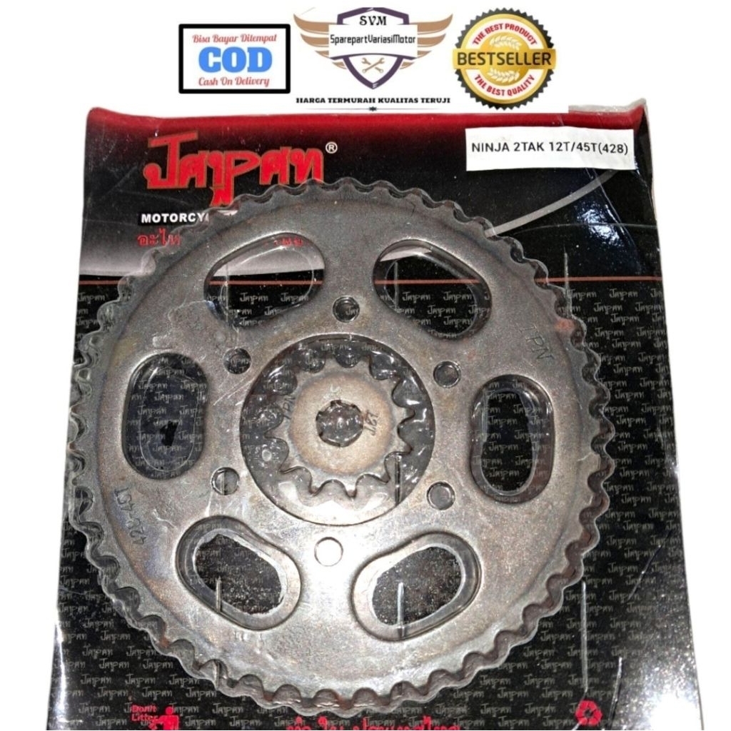 Gear Ninja 2T 45T/12T Depan Belakang sepuh baja Berkualitas