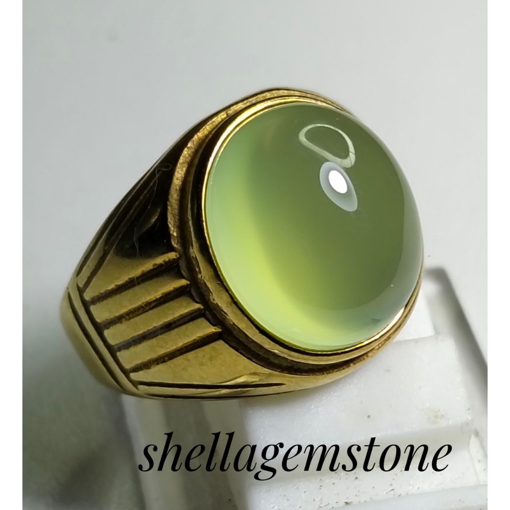 CINCIN NATURAL BATU AKIK ANGGUR HIJAU PACITAN RING TITANIUM