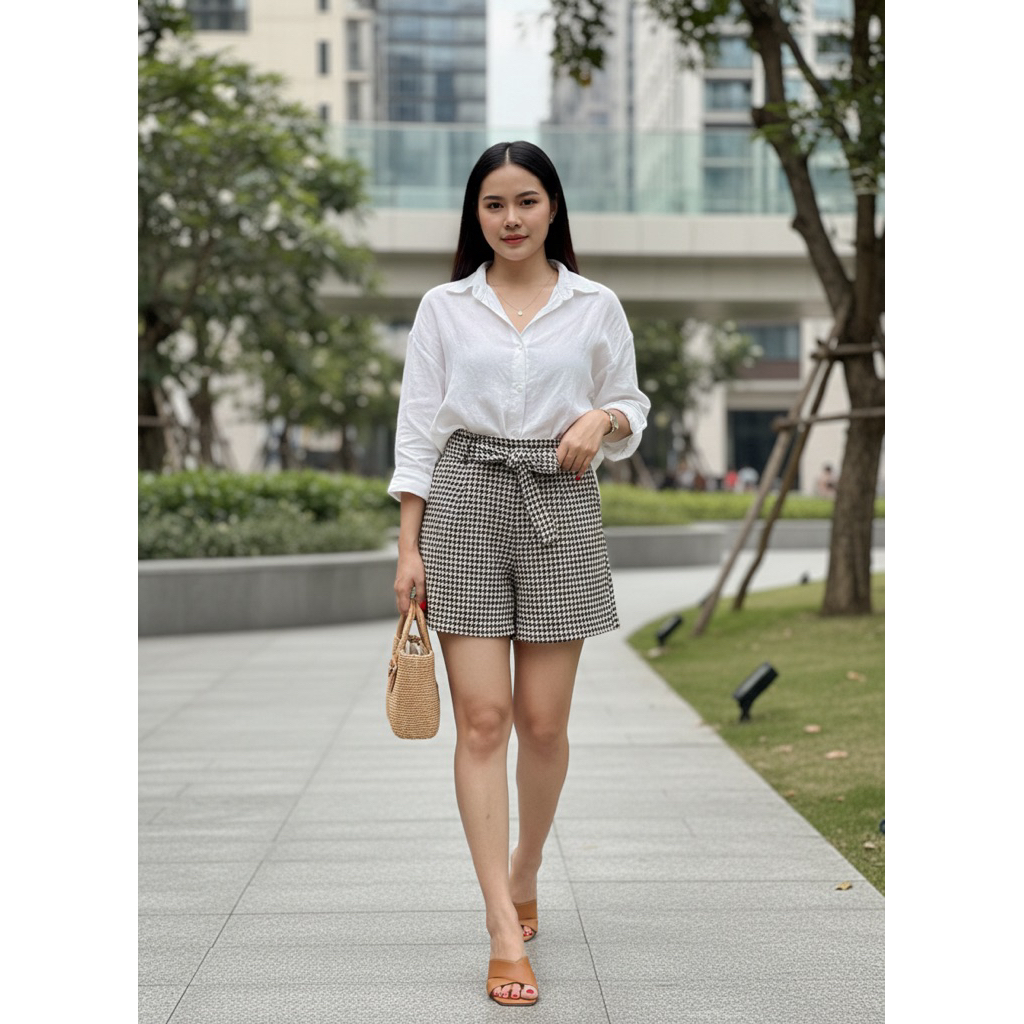 CELANA PENDEK MOTIF KOTAK ZLR FREE BELT PRELOVED