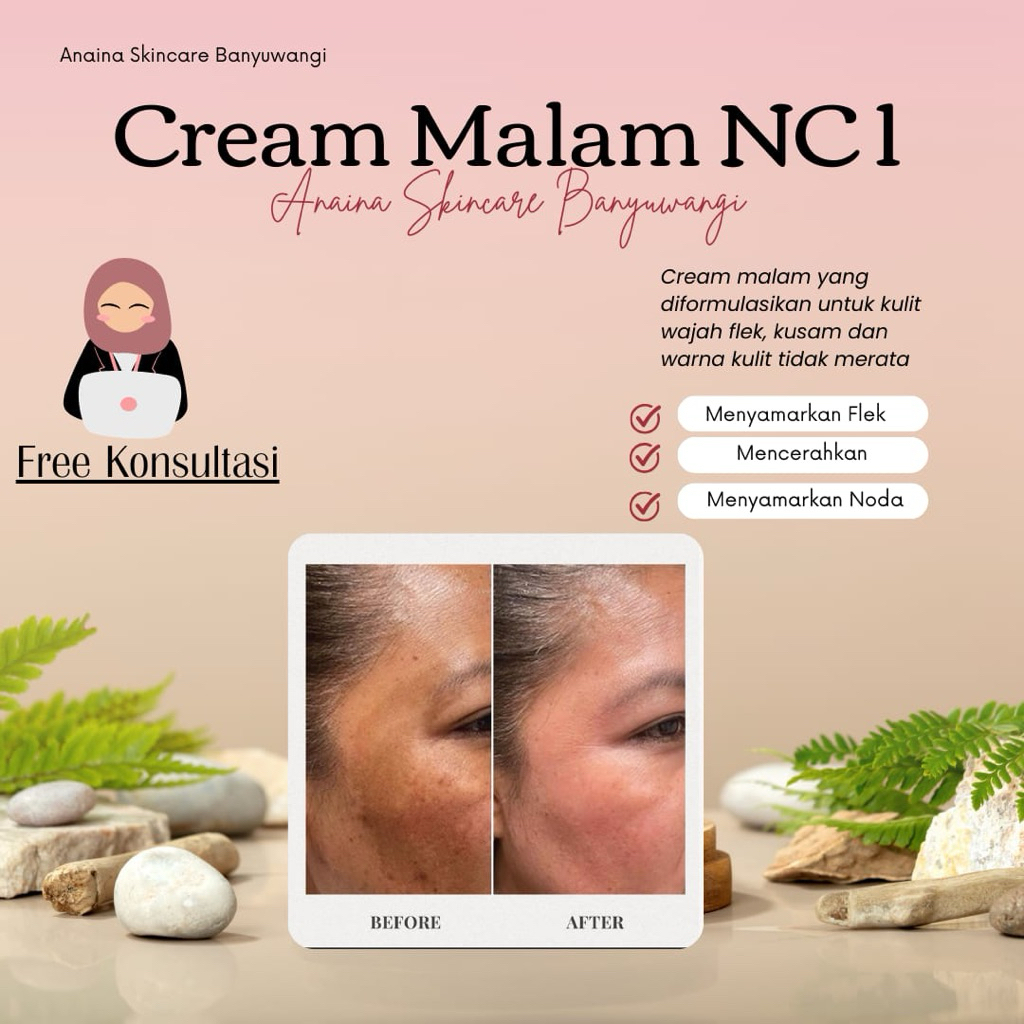 Night Cream Krim Malam 1 NC 1 Anaina Skincare Mencerahkan Wajah Mengurangi Flek