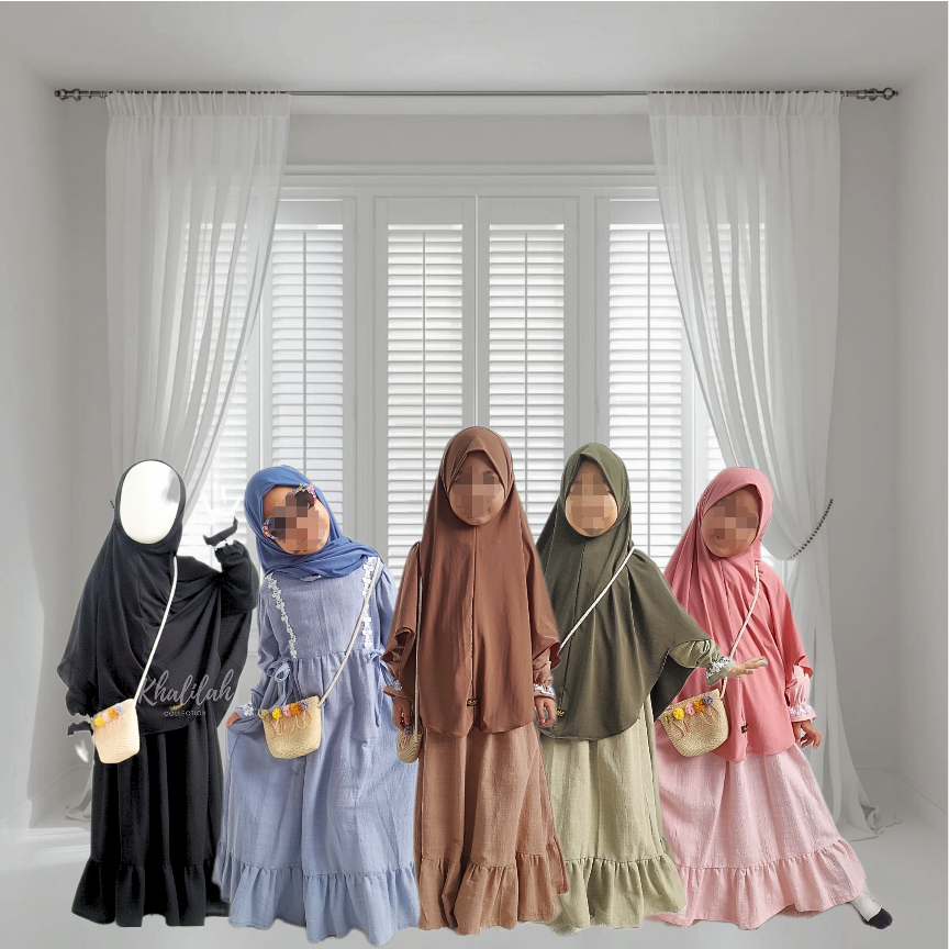 Gamis linen rayon anak linen slub gamis lebaran gamis syari anak raya series umur 1-10 tahun