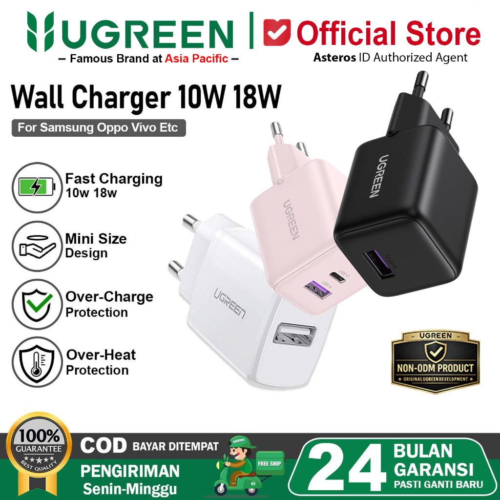 UGREEN Kepala Charger untuk iPhone, Samsung, Xiaomi, Oppo, Vivo, Huawei Fast Charging 10W 18W 22.5W