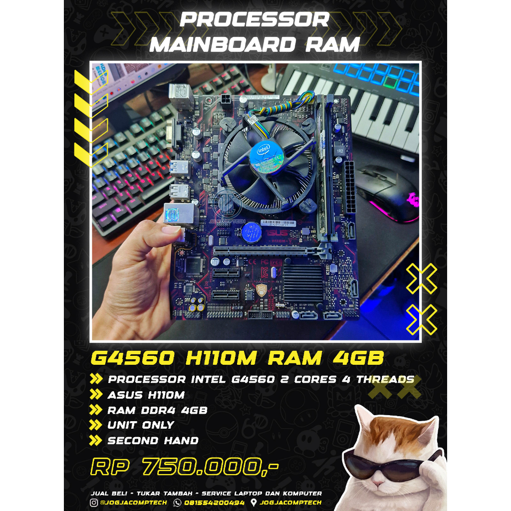Processor Intel G4560 2 Cores 4 Threads 3.50Ghz Mainboard ASUS H110M ram ddr4 4gb bukan Intel core i