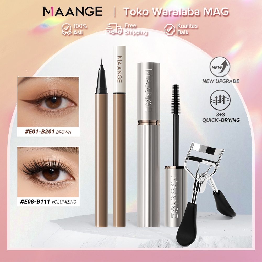 MAANGE 3pcs Set Riasan Mata Waterproof Long-Lasting Mascara + 0,01mm Liquid Eyeliner Memperbesar Mat