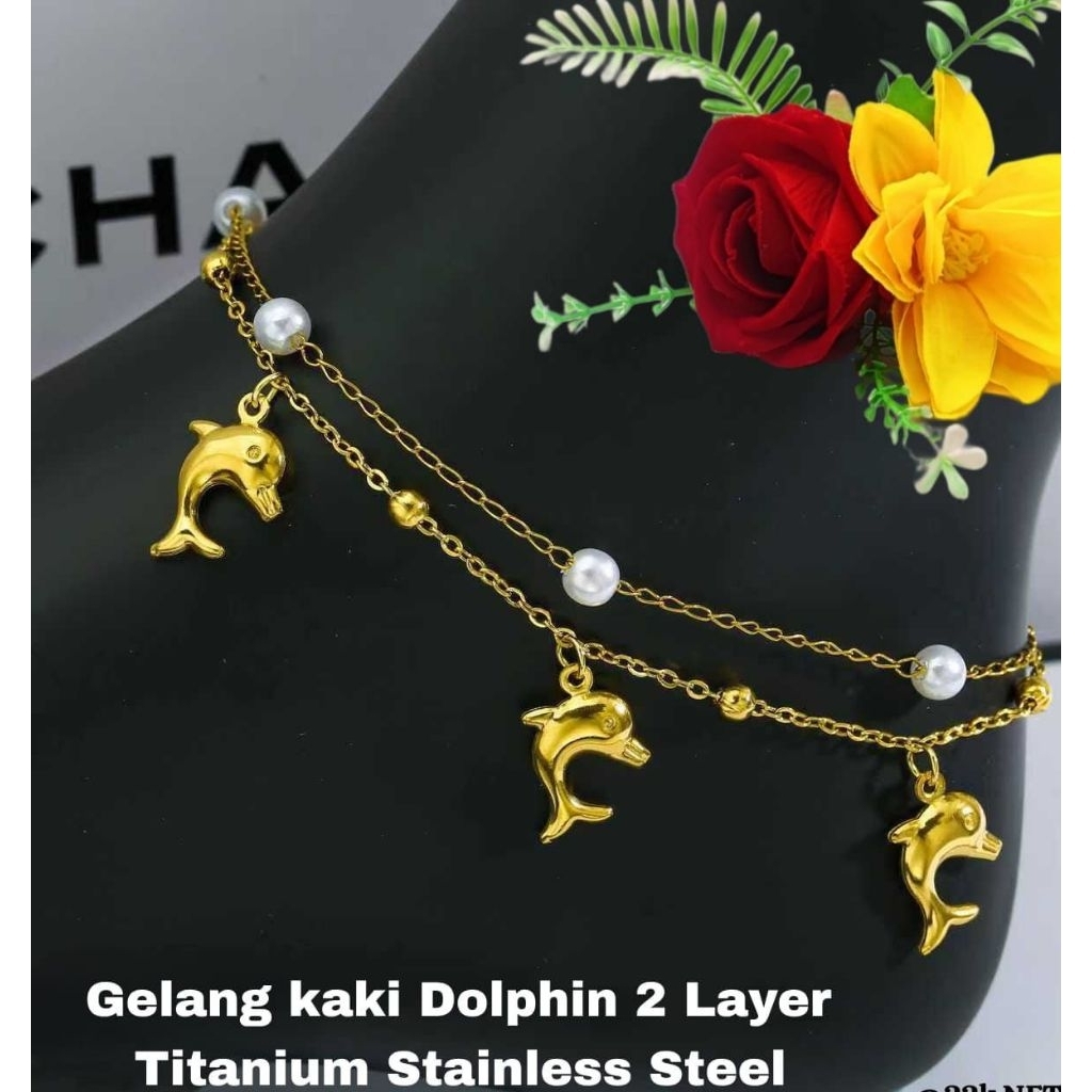 Gelang kaki dolphin 2 layer Titanium