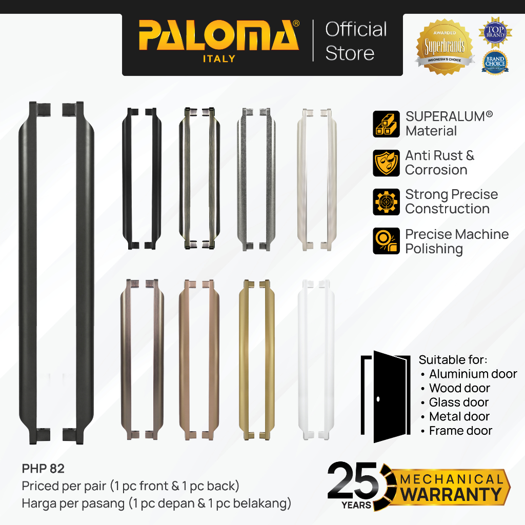 PALOMA Gagang Tarikan Pintu Door Pull Handle Superalum Gold Emas Black Hitam Gunmetal Gun Metal Whit