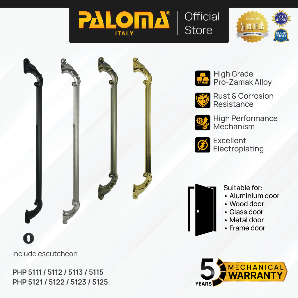 PALOMA Gagang Tarikan Pintu Door Pull Handle Zamak Gold Emas Black Hitam Antique Antik Satin Silver 