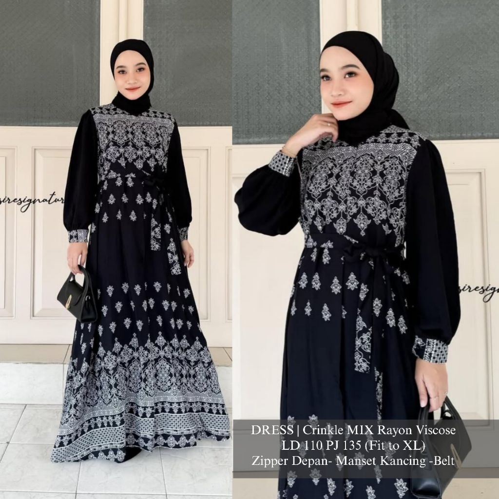 LOCANA LABEL (READY STOCK) Etnik Dress Locana Motif Monokrom Locana Label LCN Solo