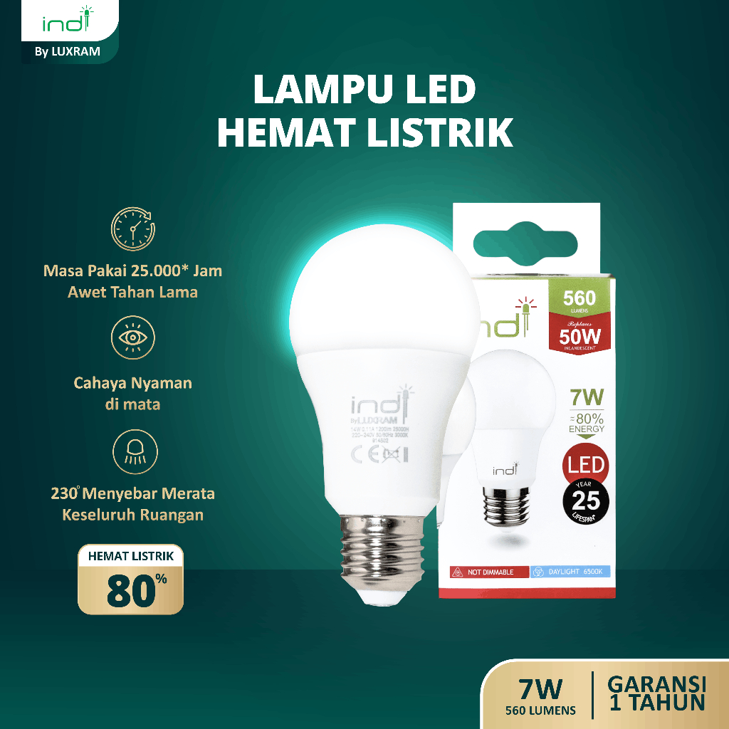 Lampu LED 7 Watt Interone Terang 600 Lumen Hemat Listrik Garansi 1 Tahun E27 | Cool White & Warm Whi