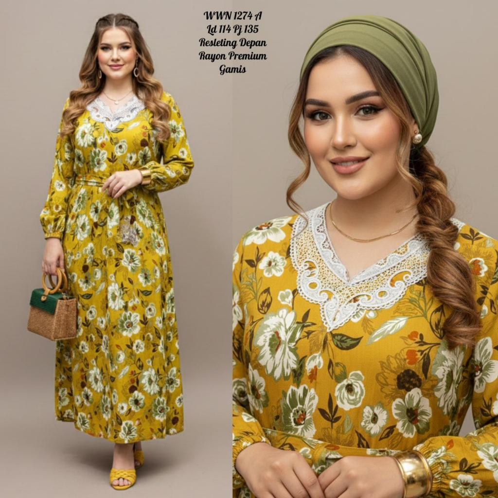 Gamis Rayon Premium Maxi Dress Kekinian Bahan Rayon 1274