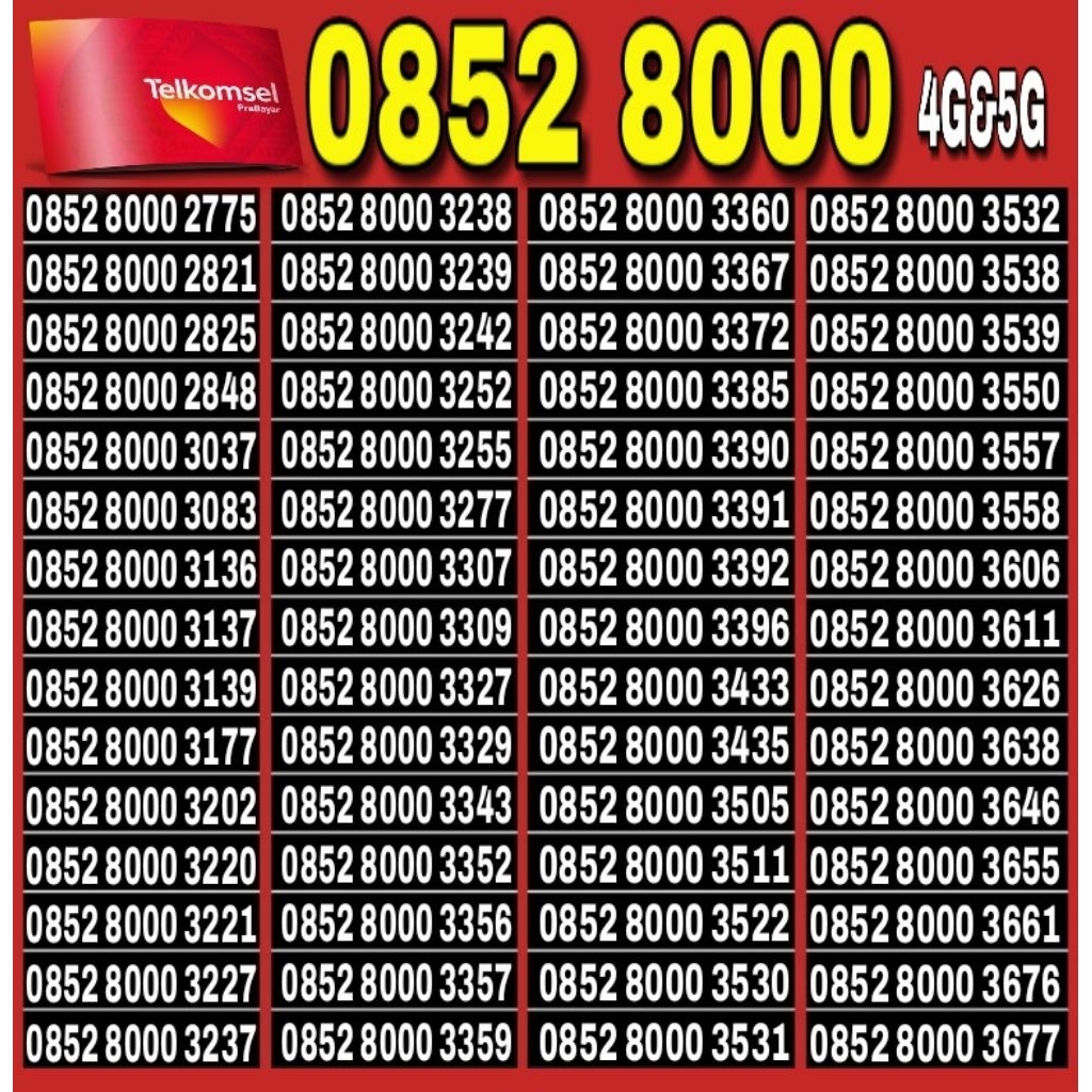 NOMOR CANTIK TELKOMSEL AS 4G LTE 8000 ~ O852 8000