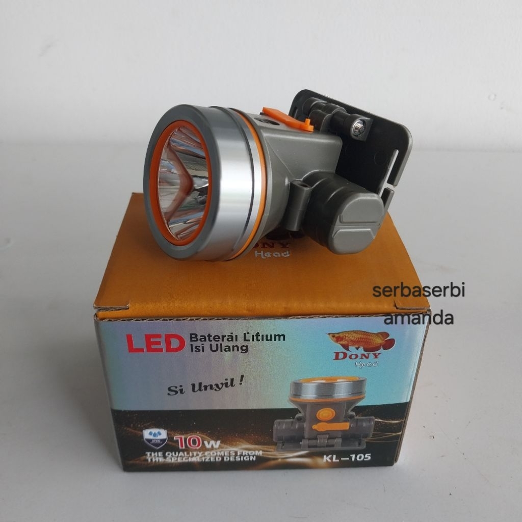 Senter Kepala Dony 10 Watt Cahaya Kuning LED Baterai Litium Isi Ulang