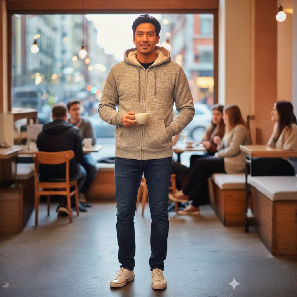 Hoodie Zip Uniqlo Sherpa abu size M fit L(second)