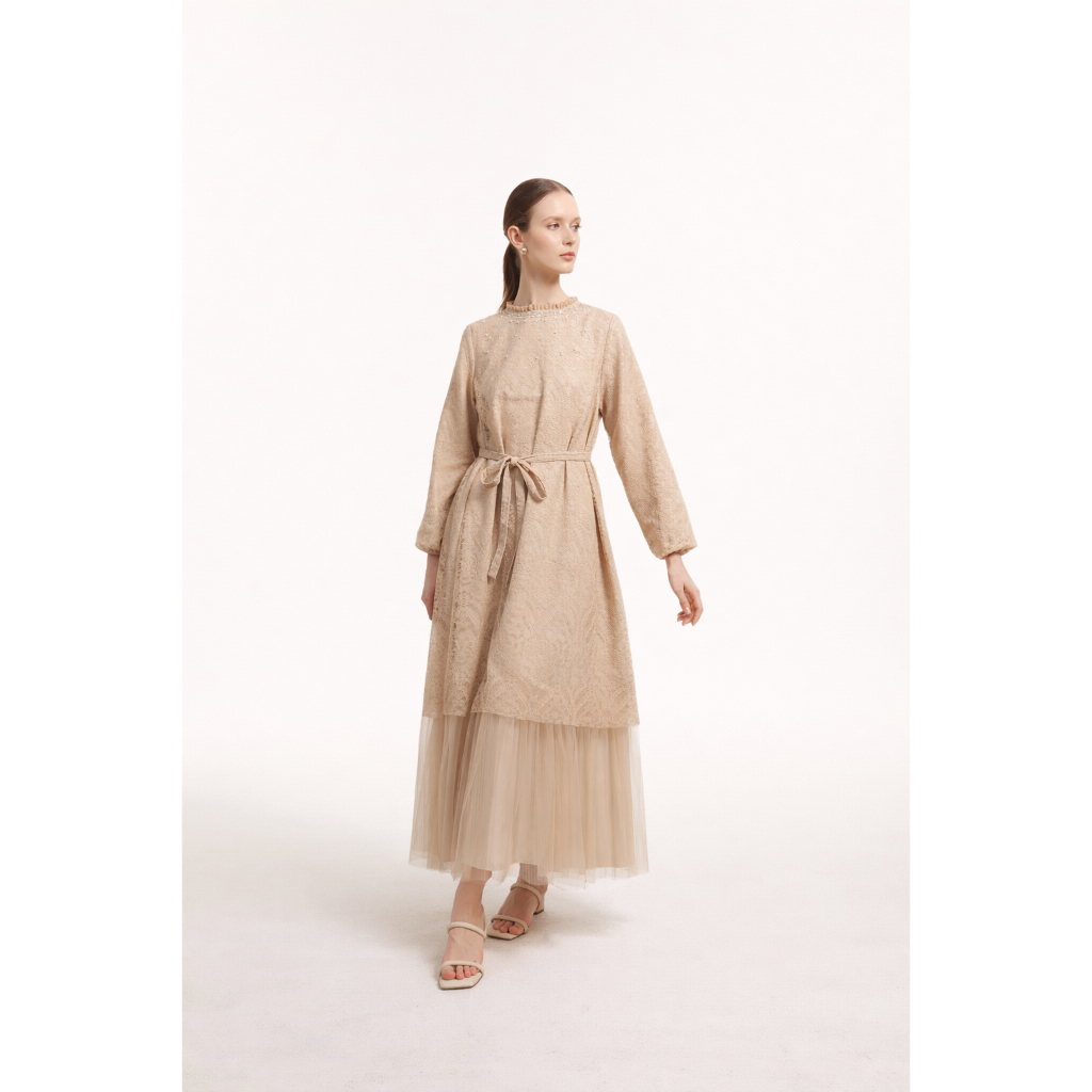 VALINO LADIES Gamis Outer Brukat Layer Tulle Cream Wanita - D-ECEK03-C5