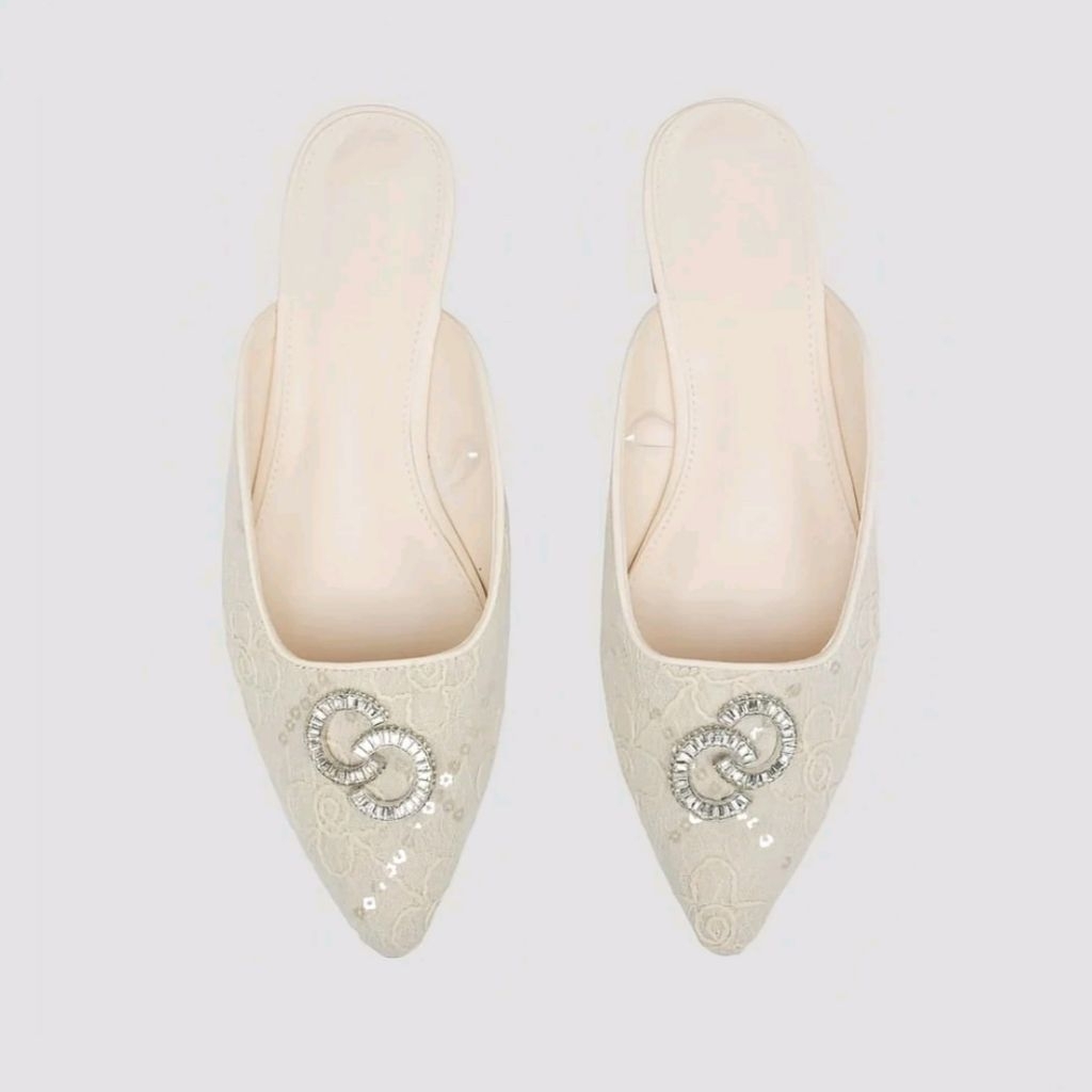 CONEXXION MATAHARI STORE [NEW] Mules Lace Elegance Mules Sepatu Selop Sepatu Slip On Pointed toe Wan