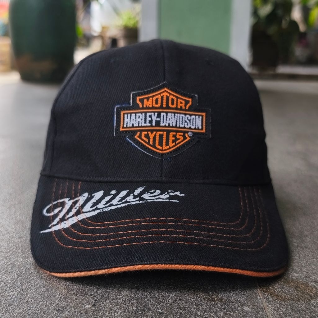 Topi vintage Harley Davidson x miller lite beer dad hat used very good condition