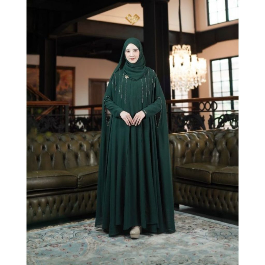 COVERME Lelang - Harmoni Cinta Abaya Farah - Size M + Hijab Pashmina - Emerald - Original Coverme Ab