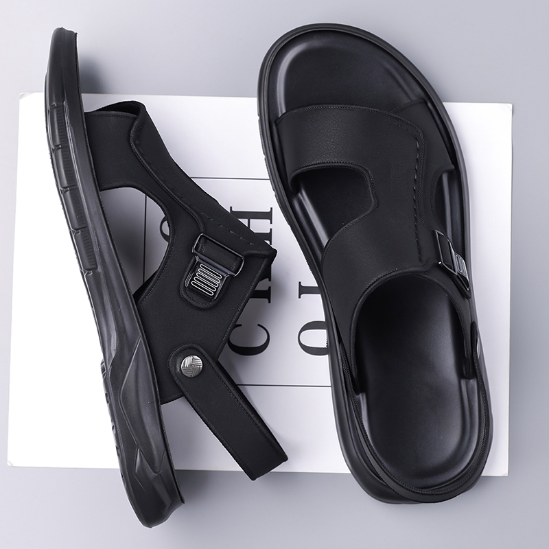 Sandal Pria Casual Hitam Elegan  - Model Tali Belakang Adjustable Premium