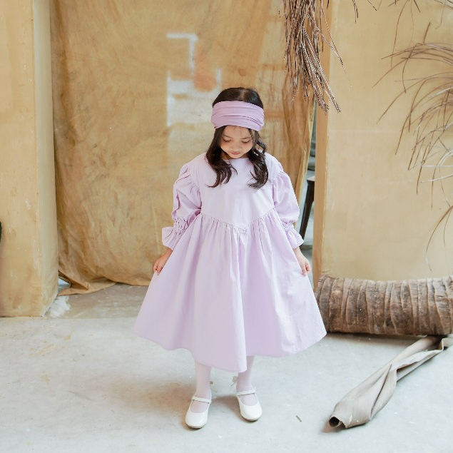 PlaywithZee Dress Lebaran bahan Katun Belle Dress Big Size warna Lilac Dress Raya Anak Perempuan