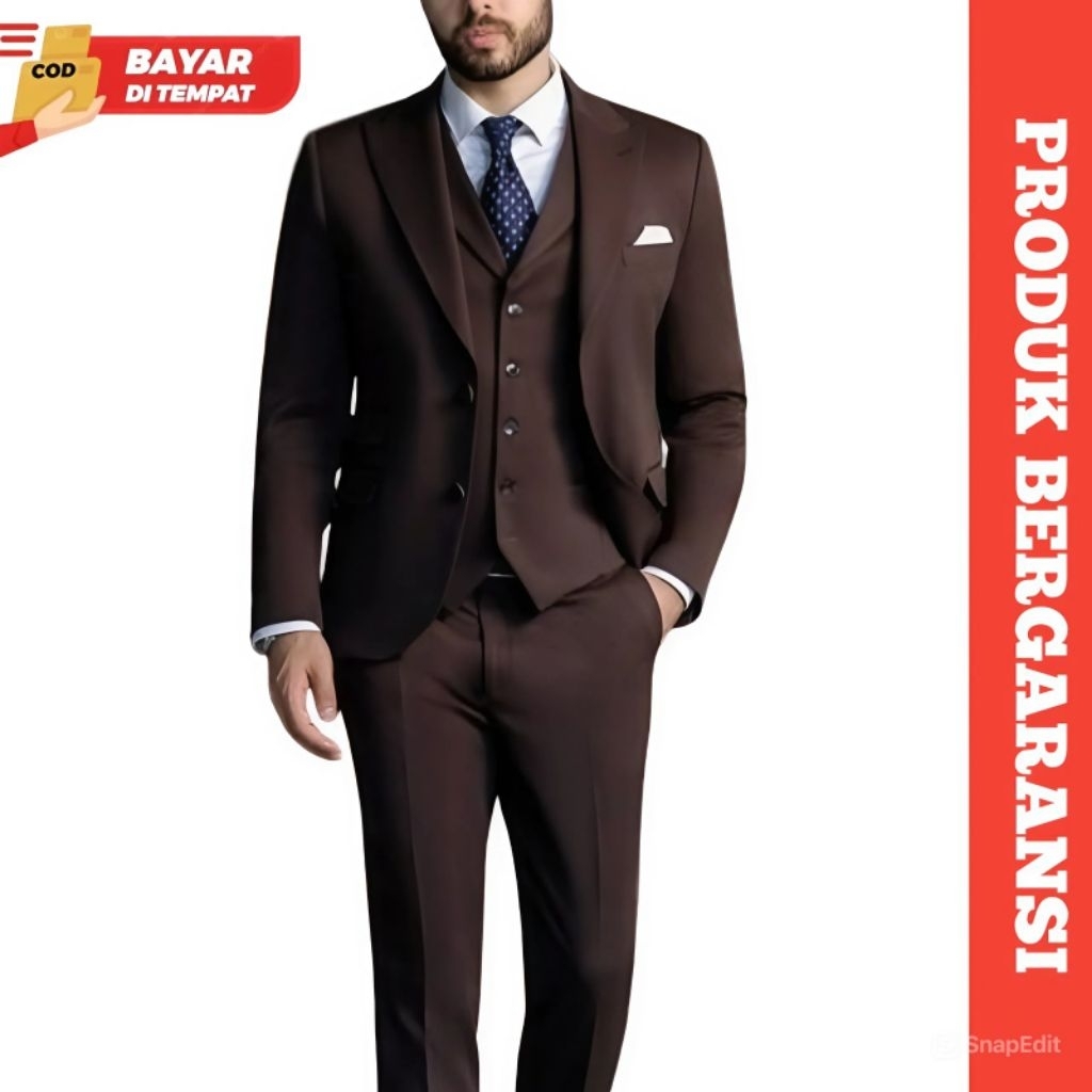 Jas Pria Coklat Tua Formal Blazer Casual Slimfit Premium
