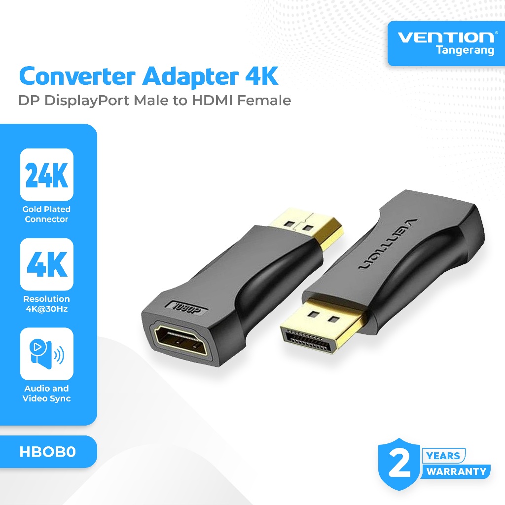 Vention Adapter Converter DP DisplayPort Male to HDMI Female 4K 30Hz Gold Plated - HBOB0