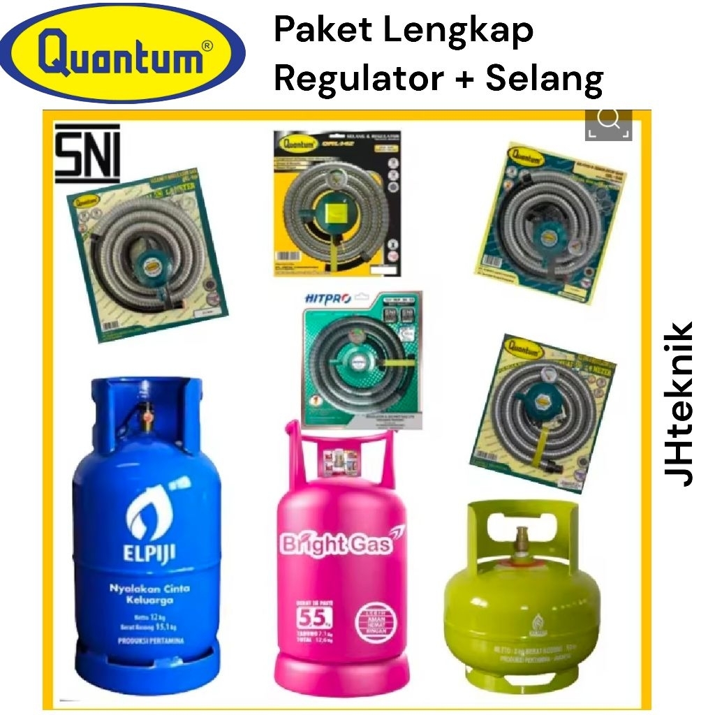 QUANTUM Paket Lengkap.Selang Regulator Kompor Gas LPG/Siap Pake Paket Lengkap regulator dan Selang Q