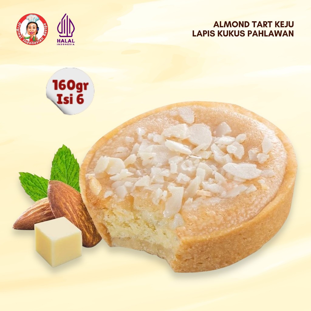 Lapis Kukus Pahlawan Almond Tart Keju 6 Pcs Enak, Legit, Topping Almond Renyah, Keju Gurih