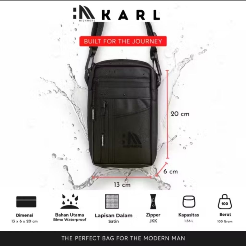 Tas Selempang Pria Original HIGHMORE KARL Slingbag Mini Tas HP Dompet Ringan Waterproof
