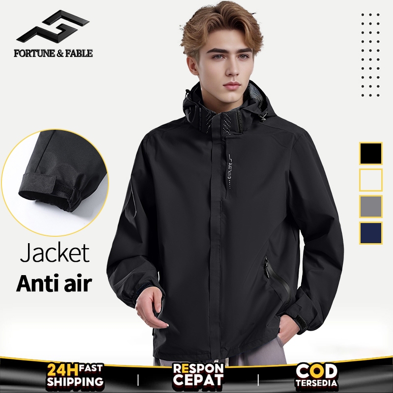 Jaket Parasut Pria Windbreaker Waterproof Outdoor Jaket Bahan Taslan Premium Tahan Air