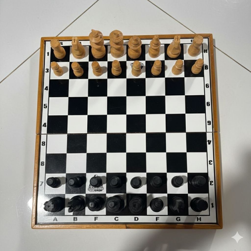 Catur Kayu Bidak Kayu Papan Kayu Asli, Ukuran Lengkap 50cm x 50cm