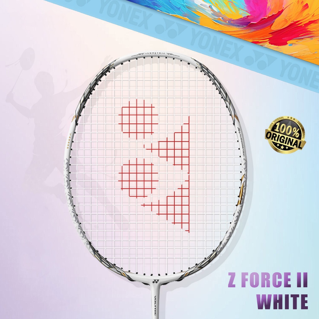 YY Z FORCE II WHITE Badminton Racket Original 100ZZ Full Carbon Single with Free Grip and Bag