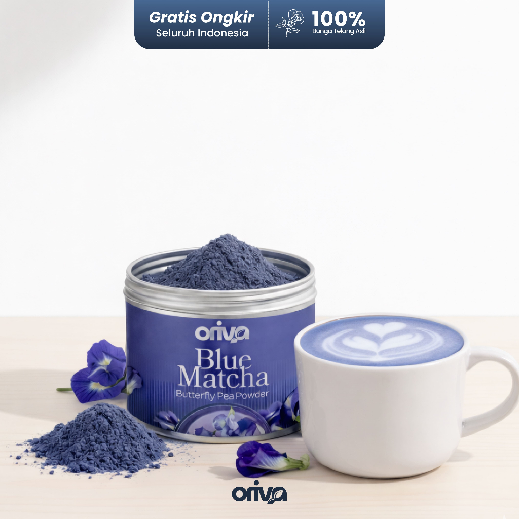 Oriva Blue Matcha - 50 gram Pure Blue Matcha Tanpa Campuran Krimer dan Gula, Garansi uang Kembali (B