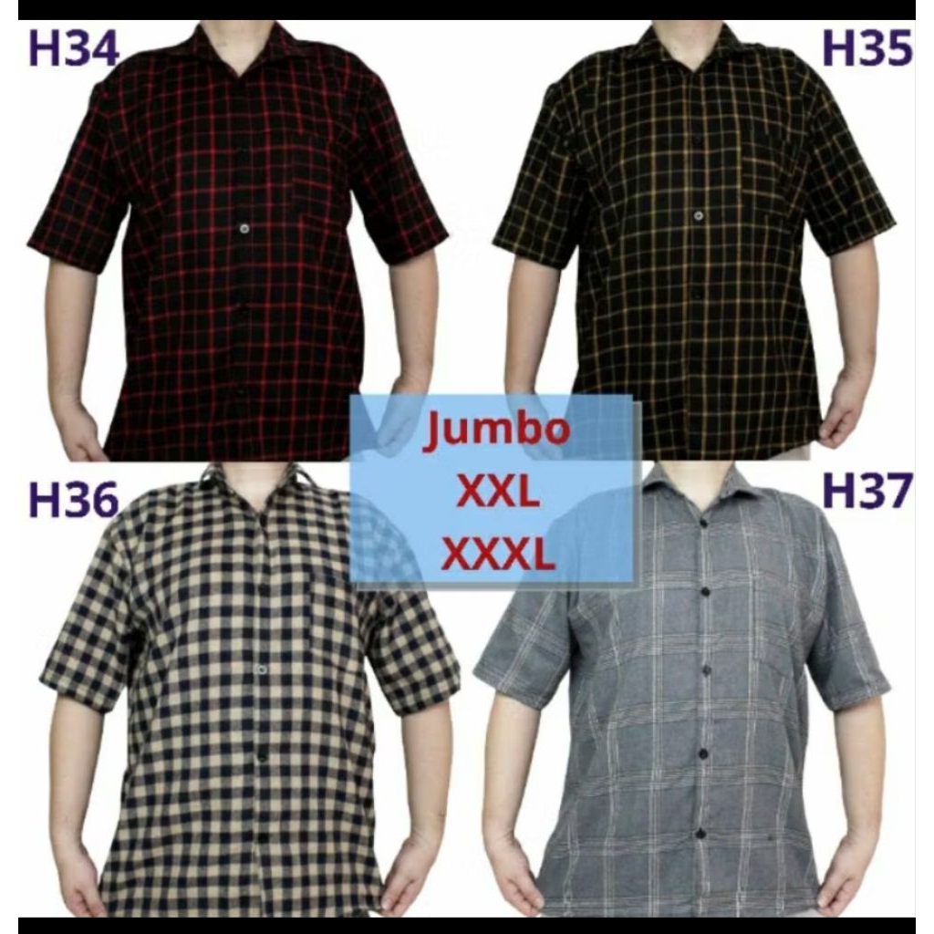Kemeja FLANEL lengan Pendek Jumbo Dewasa XXL XXXL pria | Kemeja Hit Kotak kotak Pendek