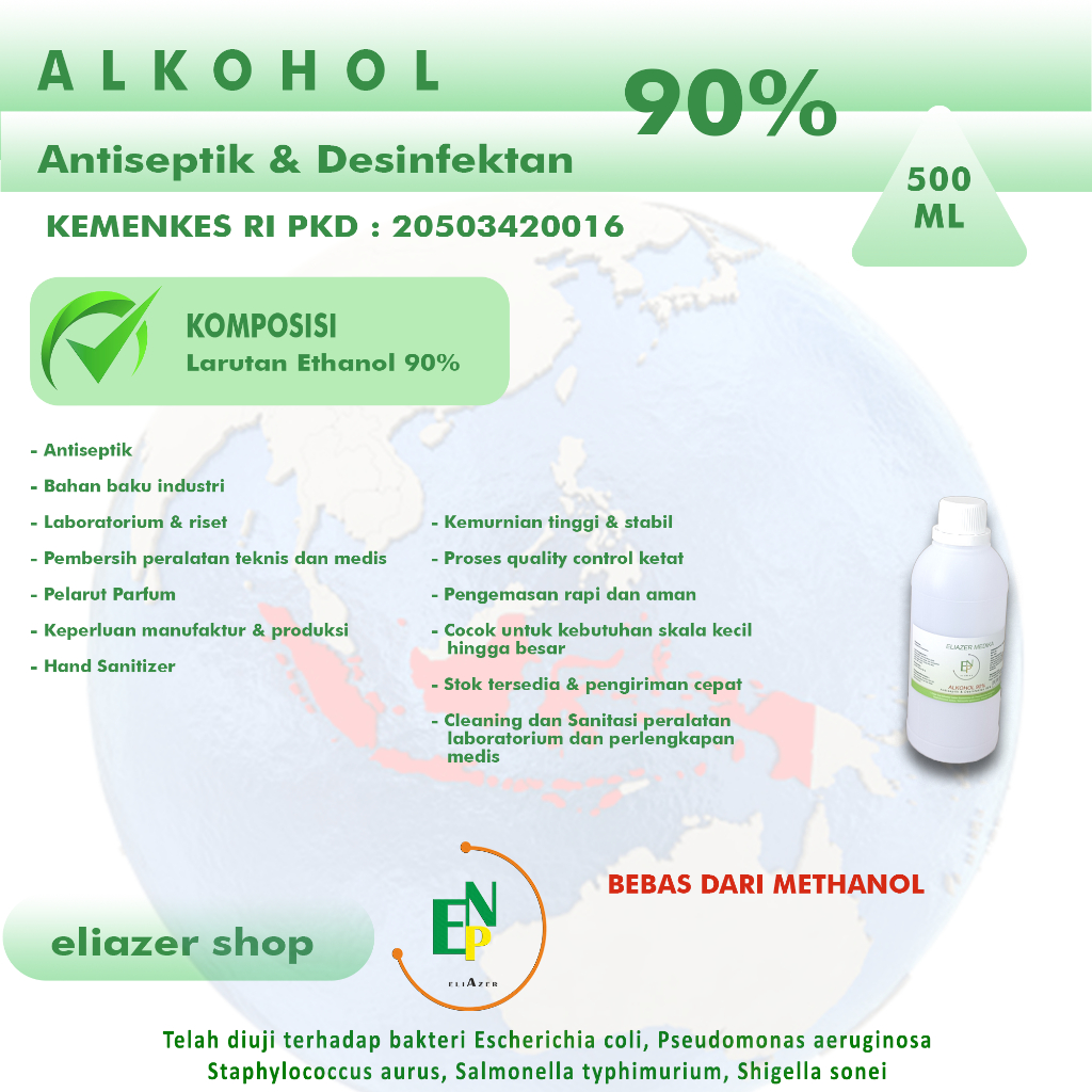 Eliazer Medika - Alkohol 90% 500 ML - Antiseptik dan Desinfektan - P3K