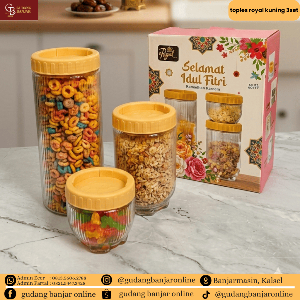 Toples kaca cantik set isi 3 NB / toples lebaran / toples kue kaca tebal / NB / ROYAL